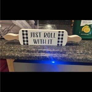 Plaid Rolling Pin with 'Just Roll With It' Design